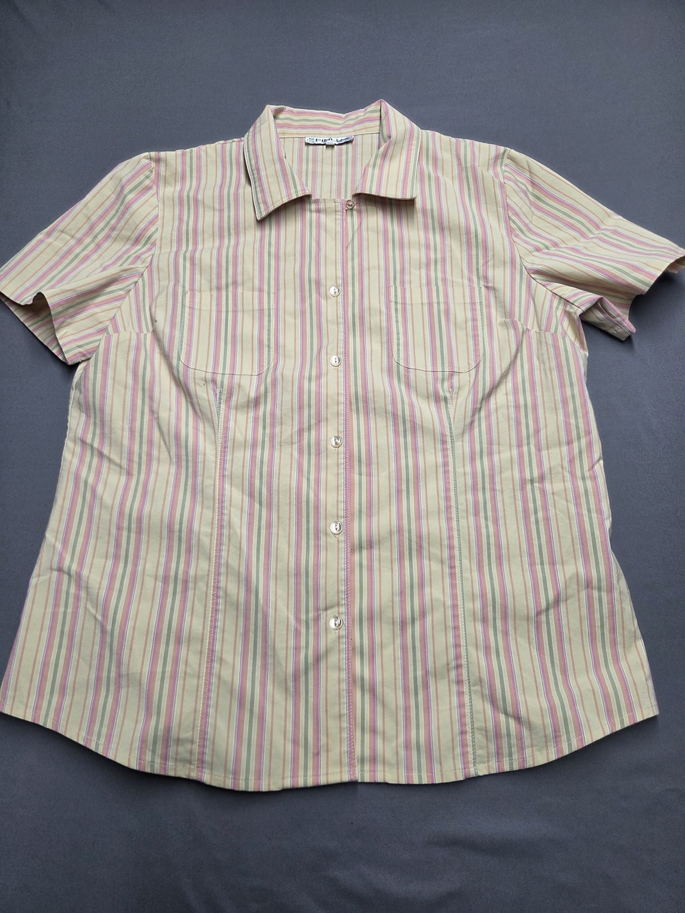 Finlha Sport Yellow Pastel Multicolor Striped Short Sleeve Button Up Shirt XL